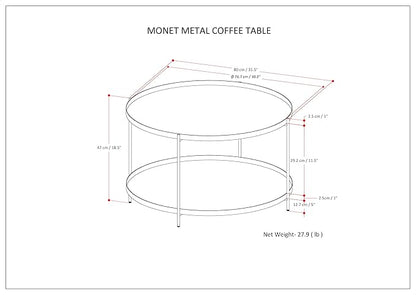 SIMPLIHOME Monet Industrial 32 inch Wide Metal Metal Coffee Table in Black for the Living Room and Family Room