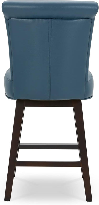 CHITA 26 Inch Counter Height Swivel Bar Stools Set of 4, FSC Certified Modern Upholstered Faux Leather Swivel Barstool Chair with Back, Blue