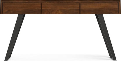 SIMPLIHOME Lowry Console Table - 60 Inch Wide Solid Walnut Veneer and Metal Sofa Table, Modern Industrial Storage Table for Entryway or Living Room with 3 Drawers and Angled Metal Legs
