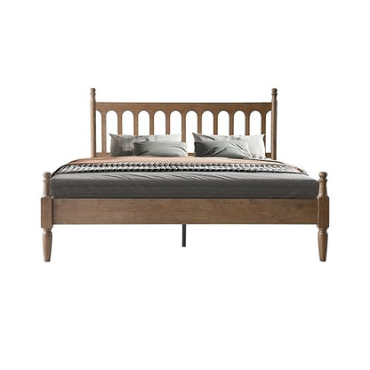 Queen Size Bed Frame with Headboard & Footboard, Solid Wood Platform Design, Center Metal Legs with 12 Durable Slatted Base, No Box Spring Needed, Anti-Slip & Noise-Free, Barnwood Finish, WCQ-30