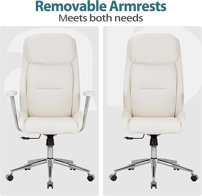 High Back Office Desk Chair,Ergonomic Reclining Office Chair,Modern Swivel Computer Chair,Conference Room Chairs,Cream White Leather Chair with Lumbar Support,330lbs