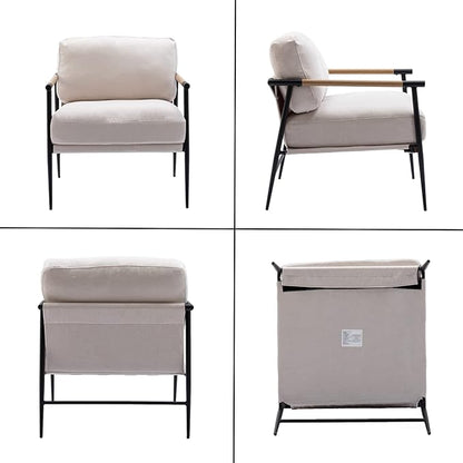 HEAH-YO Modern Accent Chair Set of 1, Upholstered Chenille Fabric Living Room Chair with Backrest, Comfy Armchair Side Chair for Bedroom, Beige