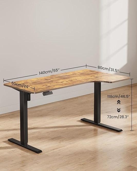 FEZIBO 55×32 inch L Shaped Electric Corner Standing Desk, 4 Memory Height Settings,Home Office & Computer Height Adjustable Table, Ergonomic Sit and Stand Up Workstation with Splice Board,Rustic Brown