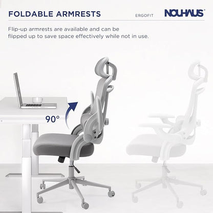 Nouhaus Ergo Fit Ergonomic Mesh Office Chair High Back Adjustable Lumbar Support Headrest and Adjustable Flip-up Armrests, Comfy Desk Chairs Swivel Computer Gaming Chair Tilt Function(N20, Grey)