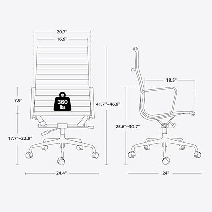 Ribbed Office Chair with Top Grain Leather - High Back Ergonomic Desk Chair with Aluminum Arm Rest and 5-Star Base, Swivel Chair Dark Blue