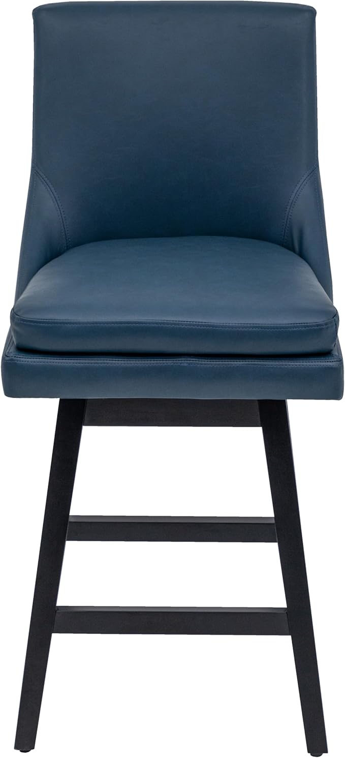Bar Stools Set of 2, PU Leather Barstools, 26 Inch Upholstered Counter Stools with 14.2" High Back and Footrest, Swivel Counter Height Barstools for Kitchen Island Home Bar Navy Blue