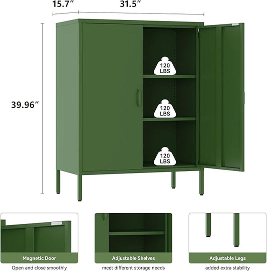 Metal Storage Cabinet with 2 Adjustable Shelves & 2 Doors