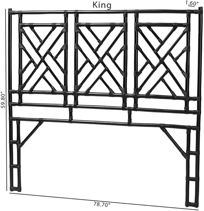 Pemberly Row Bohemian Black Natural Rattan King Size Standalone Headboard