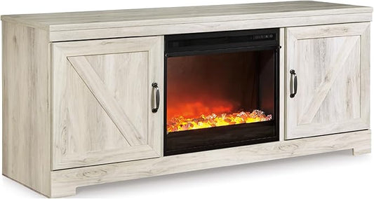 Signature Design by Ashley Bellaby Farmhouse 63" TV Stand with Fireplace for TVs up to 72", Whitewash