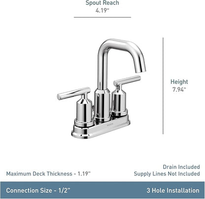Moen Gibson Chrome Two-Handle Centerset High Arc Modern Bathroom Faucet with Drain Assembly, 6150