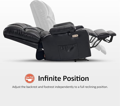 MCombo Oversized Dual Motor Power Lift Recliner Chair Sofa with Massage and Heat for Big Elderly People, Infinite Position, USB Ports, Faux Leather R7677 (Black, Medium-Oversize)