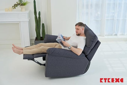 Reclining Sofa Rocking Recliner Chair Manual Adjustable 360 Swivel with Ergonomics Overstuffed Lumbar Arm Support Natural Fabric Surface Made for Living Room, Bedroom, Nursery, Dark Grey