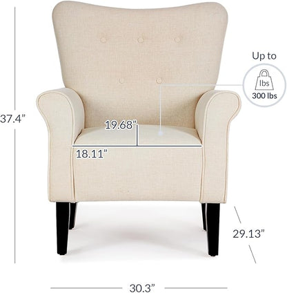 BELLEZE Modern Accent Chair, High Back Armchair, Upholstered Wingback Side Chair, Padded Single Sofa with Wooden Legs for Living Room, Bedroom - Beige