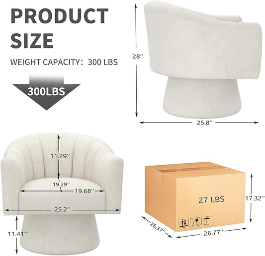 Swivel Accent Chair Set of 2, Upholstered Velvet 360° Swivel Barrel Chair for Living Room Overstuffed Bouncle Reading Chair Round Armchair for Bedroom,Vanity,Office (Beige)