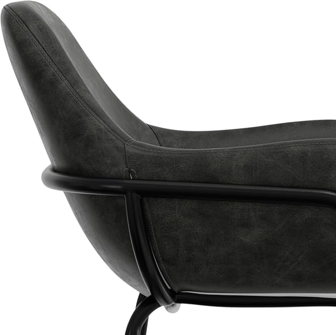 SIMPLIHOME Mira Bar Stools (Set of 2) - 30 inch Seat Height Upholstered Metal Bar Chairs in Distressed Slate Grey Vegan Faux Leather, Contemporary Seating with Curved Cushioned Seat and Armrests