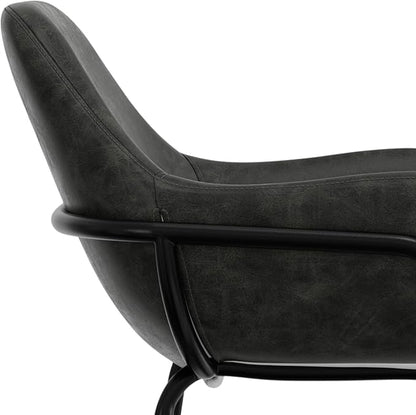 SIMPLIHOME Mira Bar Stools (Set of 2) - 30 inch Seat Height Upholstered Metal Bar Chairs in Distressed Slate Grey Vegan Faux Leather, Contemporary Seating with Curved Cushioned Seat and Armrests