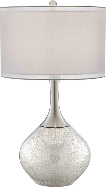 Possini Euro Design Swift Modern Table Lamp 30 1/2" Tall Mercury Glass Chrome Metal Neck Twin Double Drum Shade Decor for Bedroom Living Room House Bedside Nightstand Home Office Entryway Family