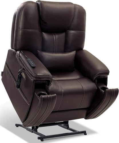 EONIX Triple Motor Lay Flat Power Lift Recliner Chair for Elderly with Adjustable Headrest, 400lbs Electirc Lift Chair for Living Room, Lumbar Pillow, Extended Footrest, Dark Brown
