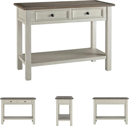 Signature Design by Ashley Bolanburg Farmhouse Rectangular Two Tone Sofa Table, Antique Cream