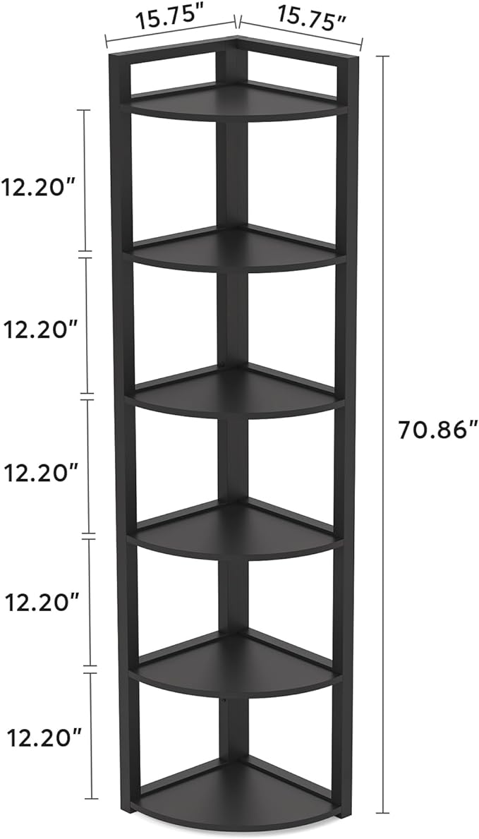 Tribesigns 6 Tier Corner Shelf, 70.9 Inch Tall Corner Bookshelf Small Bookcase Modern Corner Shelving Unit Storage Rack for Living Room, Home Office, Kitchen, Small Space (Black)