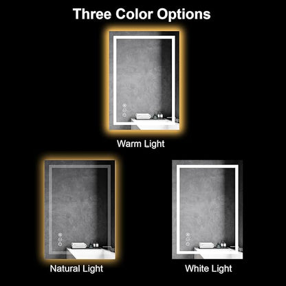 Awoco 20''x28'' LED Bathroom Mirror with Light, Lighted Vanity Mirror with Backlit and Front Light, Dimmable Anti-Fog Memory Function Lighted Mirror with 3 Colors for Bathroom Wall
