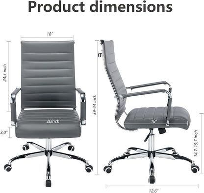 Office Desk Chair Leather, Conference Room Chairs with Wheels, Executive Modern High Back Ergonomic Swivel Rolling Ribbed Computer Chair