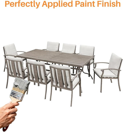 9-Piece Outdoor Dining Set, Aluminum Patio Dining Set with 2.2" Umbrella Hole, Outdoor Table and Chairs with Thick Cushions, Patio Furniture Sets for Decks, Lawn, Garden, Backyard, Limed Oak