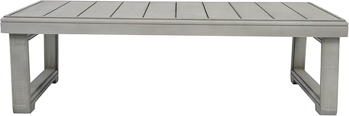 Christopher Knight Home Olaf 4 Pieces Outdoor Conversation Set, Acacia Wood Chat Set, Rectangular Coffee Table and Patio Loveseat with 2 Club Chairs, Patio Furniture Set with Cushion, Beige+Light Grey