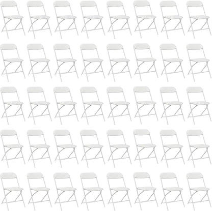 40 Pack White Plastic Folding Chairs, Portable Party Chairs, Stackable Commercial Seats with Steel Frame for Home Office Wedding Party Indoor Outdoor Events Chairs, 350lbs Capacity