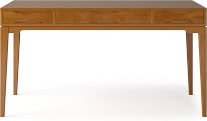 SIMPLIHOME Harper Desk - 60-Inch Wide Solid Hardwood Writing Desk in Light Golden Brown, Mid-Century Modern Home Office Computer Table for Study with 2 Drawers and Flip-Down Keyboard Tray