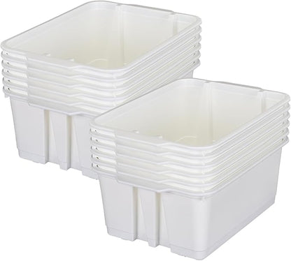 Really Good Stuff Stacking Bins, 14" x 10" x 5 .75" - 12 Pack, White, Stackable Storage Plastic Bins for Classroom Organization, Home Storage, Office & Hospital Supplies
