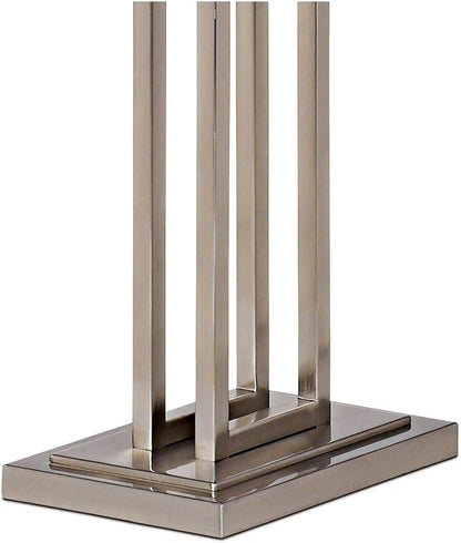 Possini Euro Design Modern Standing Floor Lamp Double Tier 62" Tall Brushed Nickel Silver Openwork Rectangular Off White Fabric Shade Decor for Living Room Reading House Bedroom Home