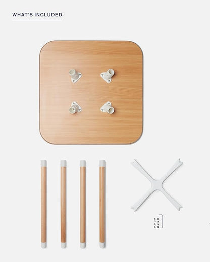 Lalo The Play Kit - Kids Table & Chairs Set with Sustainably Sourced Wood Table & 2 Non-Toxic Bucket Seat Chairs - Safe & Comfortable - Natural/Grapefruit