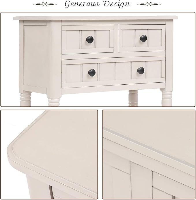 Knocbel Slim Antique Entry Console Table with Drawers & Bottom Open Shelf, Solid Wood Sofa Couch Table for Entryway Hallway Living Room (Ivory White)