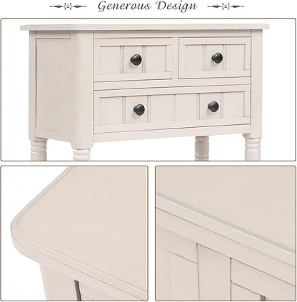 Knocbel Slim Antique Entry Console Table with Drawers & Bottom Open Shelf, Solid Wood Sofa Couch Table for Entryway Hallway Living Room (Ivory White)