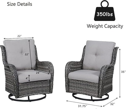 HUMMUH Outdoor Swivel Rocker Wicker Patio Chairs High Back PE Rattan Glider Chairs 4PCS Patio Furniture Set(Grey,Grey)