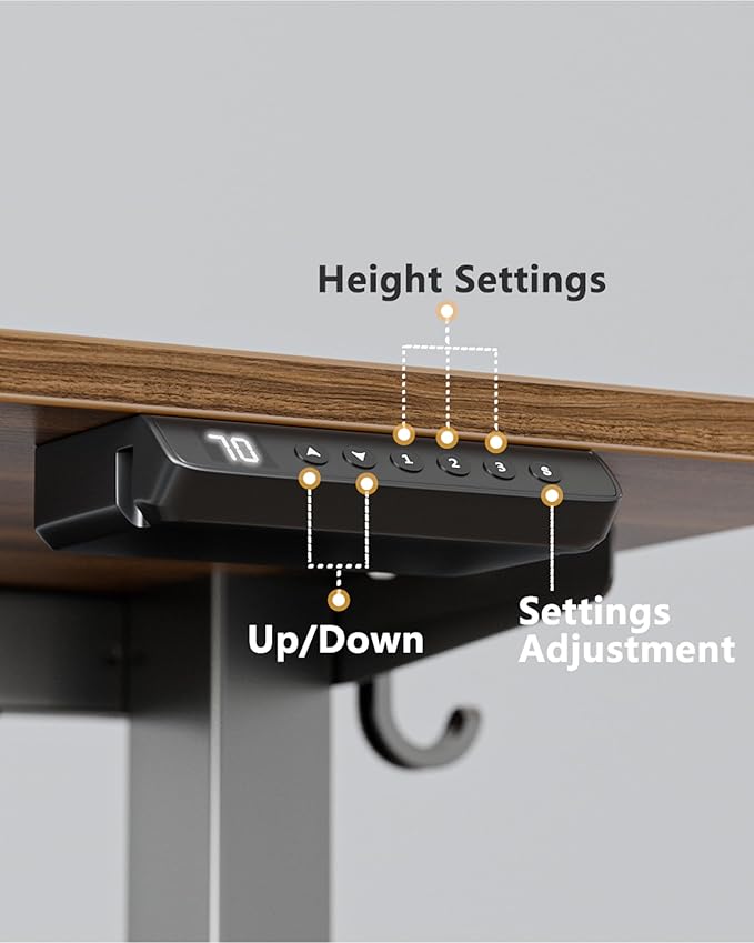 FEZIBO One-Piece Standing Desk Adjustable Height Stand up Home Office Desk, 40x24 Inch Electric Standing Computer Desk, with 4 Memory Presets, Headphone Hook, Black Walnut