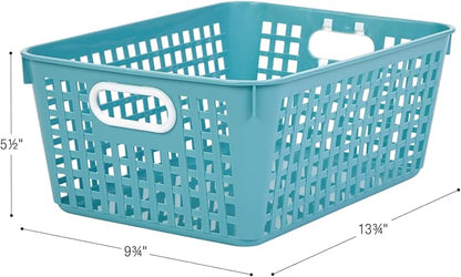 Really Good Stuff 160016WA Multi-Purpose Plastic Storage Baskets for Classroom or Home Use - Stackable Mesh Plastic Baskets with Grip Handles 13" x 10" (Water - Set of 12)