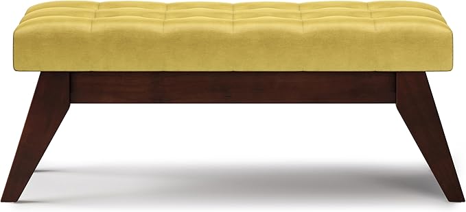 SIMPLIHOME Draper 40 inch Wide Mid Century Modern Rectangle Tufted Ottoman Bench in Dijon Yellow Velvet Fabric, Assembled for the Living Room and Bedroom