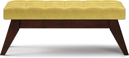 SIMPLIHOME Draper 40 inch Wide Mid Century Modern Rectangle Tufted Ottoman Bench in Dijon Yellow Velvet Fabric, Assembled for the Living Room and Bedroom