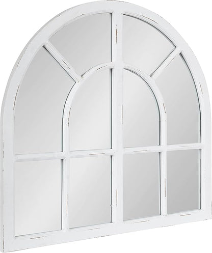 Kate and Laurel Boldmere Modern Farmhouse Wide Windowpane Arched Mirror; 30 x 29; White; Decorative Vintage Inspired Window Mirror for Farmhouse Wall Decor