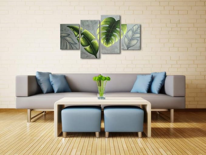Wieco Art Botanical Paintings Wall Art on Canvas Abstract Green Leaves Canvas Wall Art for Living Room Bedroom Wall Decor Modern Artwork for Home Decorations