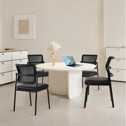 CLATINA Stackable Waiting Room Chair with Adjustable Mesh Backrest, Armless Office Guest Reception Chairs with Ergonomic Lumbar Support and Leather Cushion for Conference Lobby Side School, Black