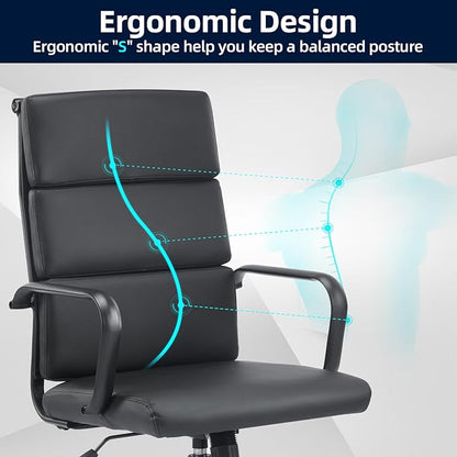 Office Chair, Ergonomic Adjustable Desk Chair, Mid Back Executive Comfortable Leather Lumbar Support Home Computer Chair with Padded Seat Swivel Wheels