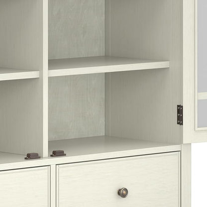 SIMPLIHOME Connaught SOLID WOOD 46 inch Wide Traditional Tall Storage Cabinet in Antique White for the Living Room, Entryway and Family Room