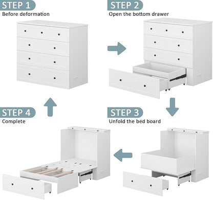 Twin Murphy Bed with Built-in Charging Station, Space-Saving Murphy Bed Chest Twin with Drawer, Foldable, for Home Office Guest Room Bedroom White