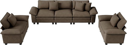 PHI VILLA Cloud Modular Couches Sets, 3 Pieces Large Sectional Sofa Set with Single Sofa, 5-Seater Upholstered Couch for Living Room, Chenille Fabric, Taupe