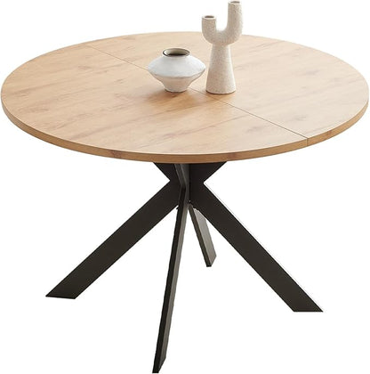 46.4" Round Dining Table Set, Mid Century Modern Round Dining Table for 4-6 Person, Steel Legs, Leisure Coffee Table for Kitchen Dining Room, Save Space