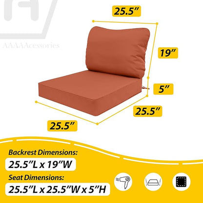 AAAAAcessories Outdoor Deep Seat Cushions, Waterproof, Fade-Resistant Patio Furniture Replacement Cushions, 25.5" x 25.5" x 5" + 25.5" x 19", Set of 2, Rust
