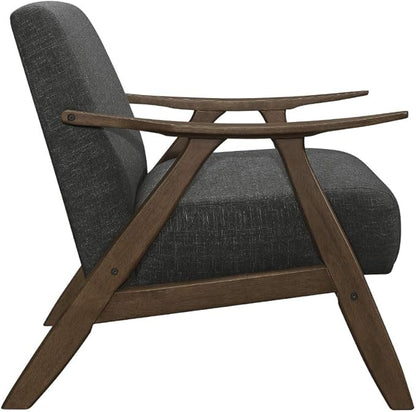 Lexicon Mid Century Modern Accent Chair with Solid Wood Frame in Walnut Finish, Upholstered Living Room Lounge Arm Chair, Thick and Comfy Innerspring Seat Cushion, Linen-Look Fabric, Dark Grey